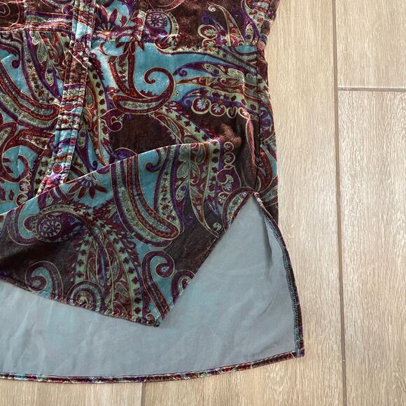 Chico’s 1 Velvet Paisley Tunic Top Blouse Multicolor Long Sleeve Boho Art Wear - Picture 6 of 6